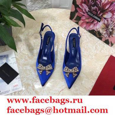 Dolce  &  Gabbana Heel 6.5cm Satin Slingbacks Blue with Crystal Bow 2021